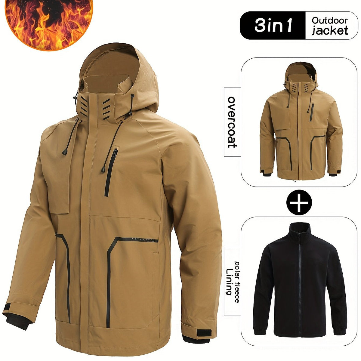 Men's 3-In-1 Outdoor Jacket Hooded Windbreaker