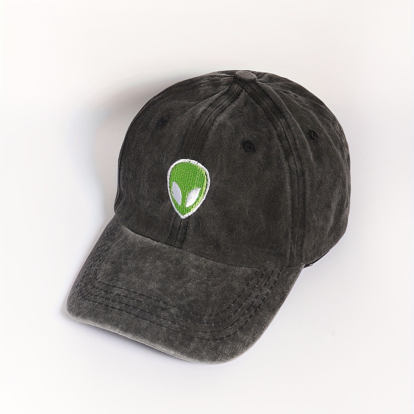 Alien Embroidery Unisex Baseball Cap Distressed Gray Dad Hat