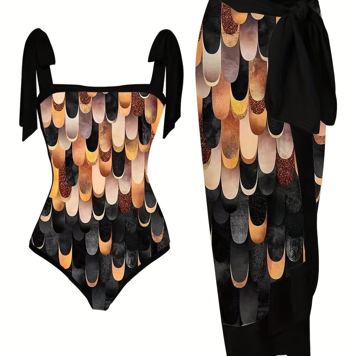 Two Piece Swimsuit Tummy Control With Cover Up Skirt Women's Swimwear