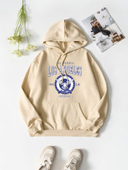 Solid Letter Print Hooded Sweatshirt Women's Clothing