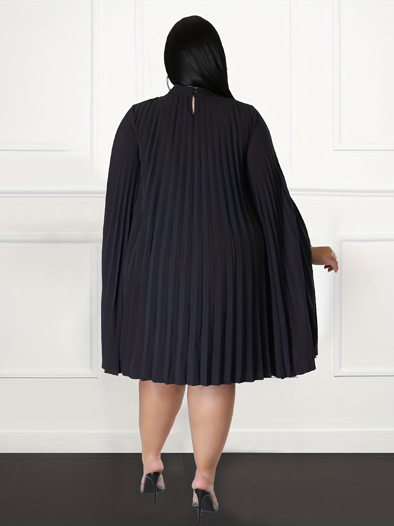  Dress Women's Plain Cloak Pleated Round Neck Dress
