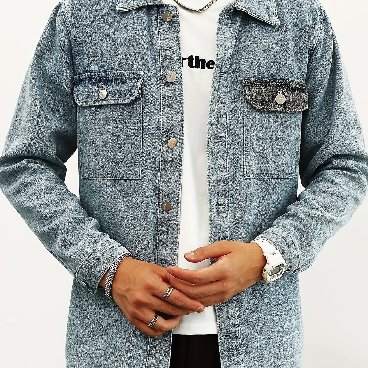 Men's Denim Jacket Lapel Button Up Coat Spring Fall