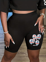 Women's Plus Flag Balloon Print High Rise Biker Shorts