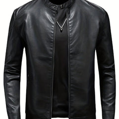Men's Retro PU Biker Jacket Zip Up Stand Collar