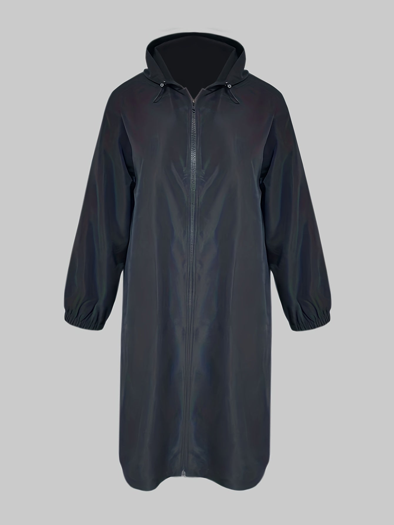  Solid Hooded Zipper Long Sleeve Dress With Pockets