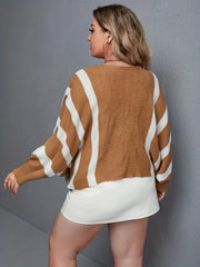  Striped Print Batwing Sleeve Knit Top