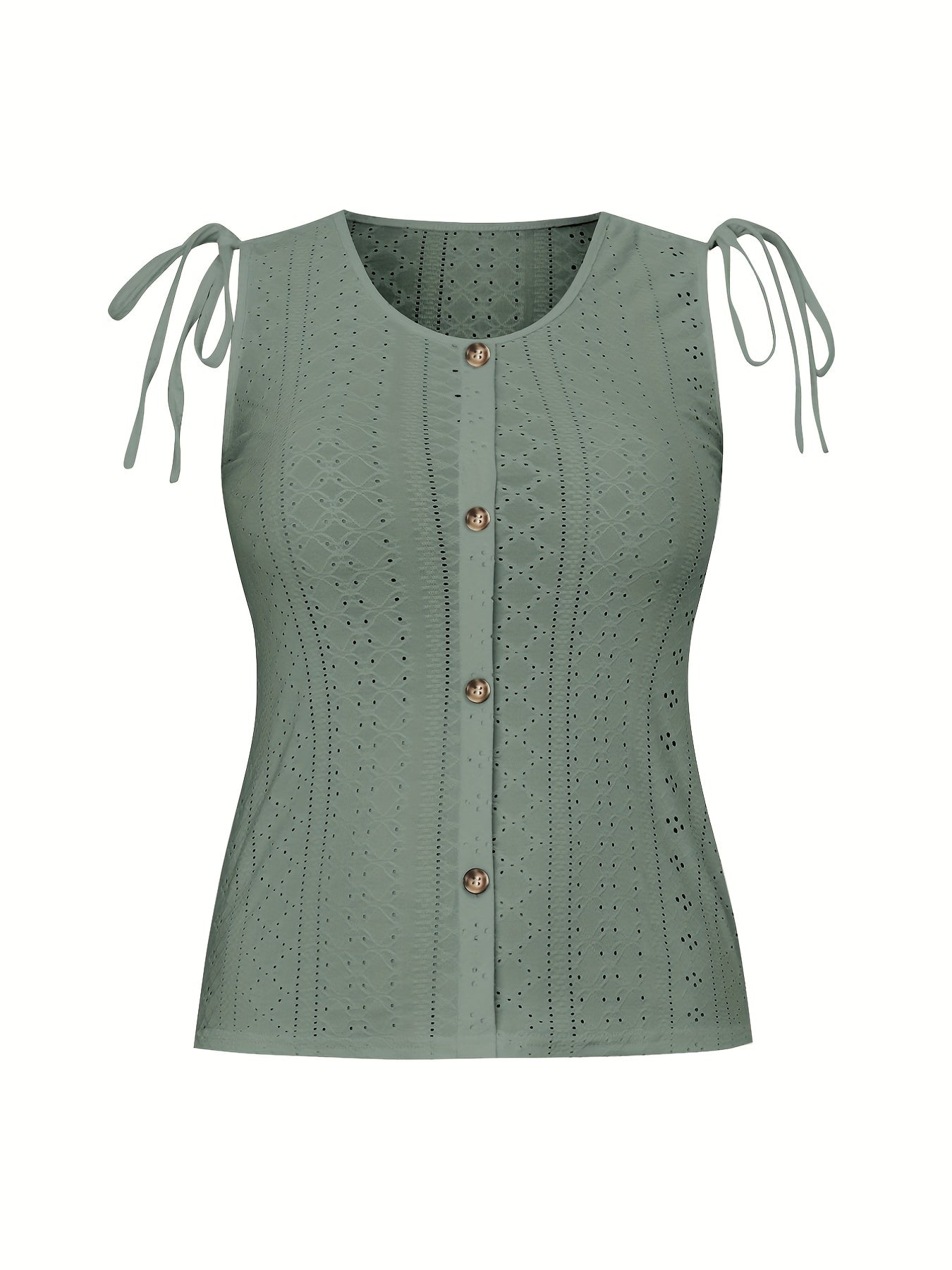  Casual Tank Top Women's Eyelet Embroidered Button Decor