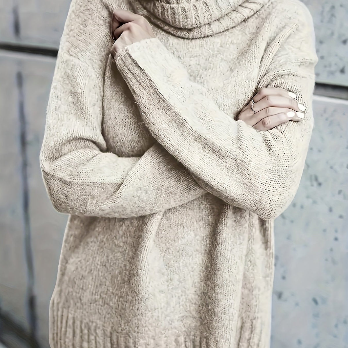  Solid Long Sleeve Turtle Neck High Stretch Jumper