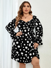 Polka Dot Print Shirred Midi Dress