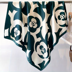 Camellia Print Shawl Large Square Scarf Outdoor Windproof Headwrap