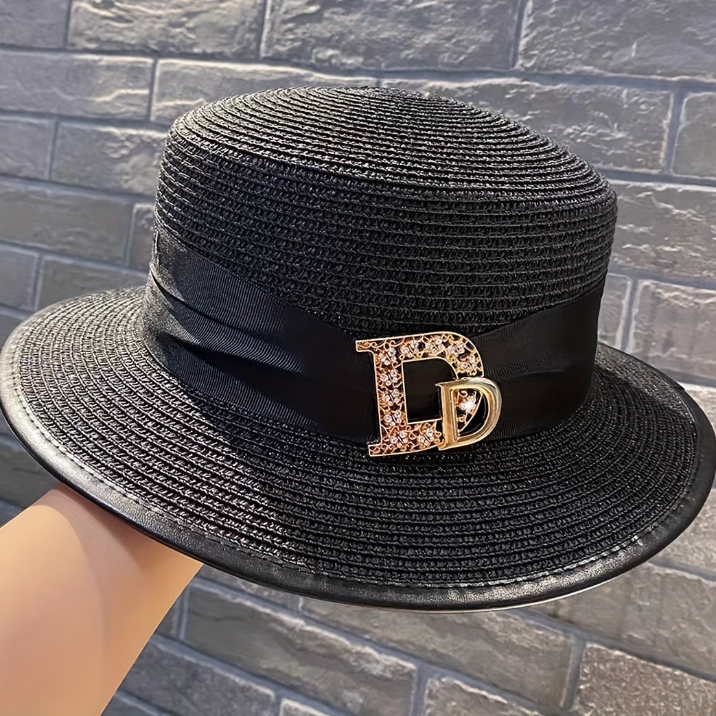 Vintage Flat Top Trilby Fedora Cap Women Sunscreen Straw Hats