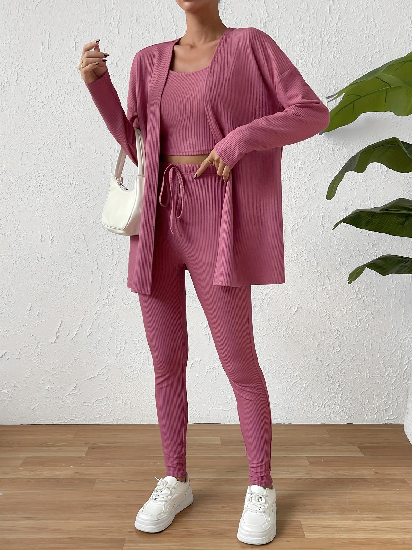Three Piece Cardigan, Cami Top & Pants Set