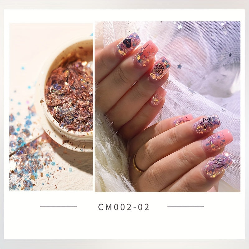 8 Boxes Nail Art Glitter Flakes Hexagon Sequins Powder for 3D Manicure