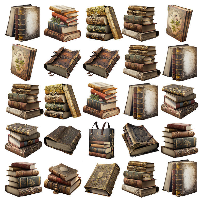 50pcs Vintage Book Waterproof Journal Stickers Books And Teapots