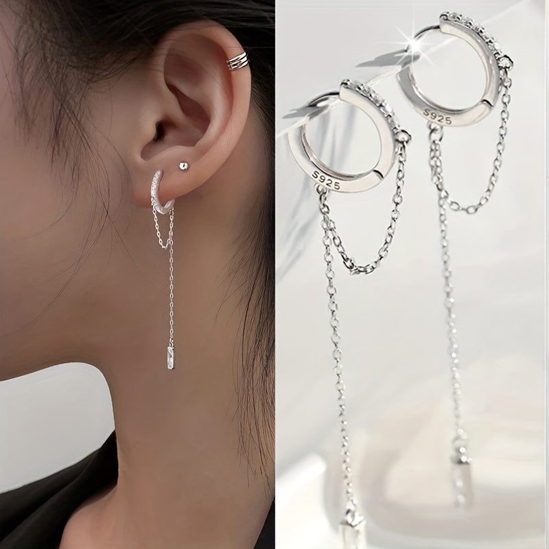 Hip Hop Cubic Zirconia Buckle Ring with Tassel Chain