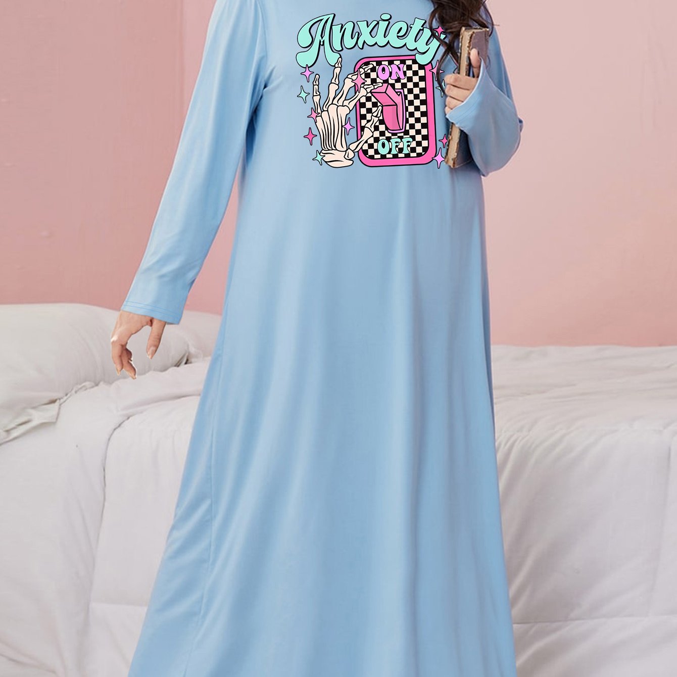  Halloween Gothic Nightdress Women's Skeleton Hand Print