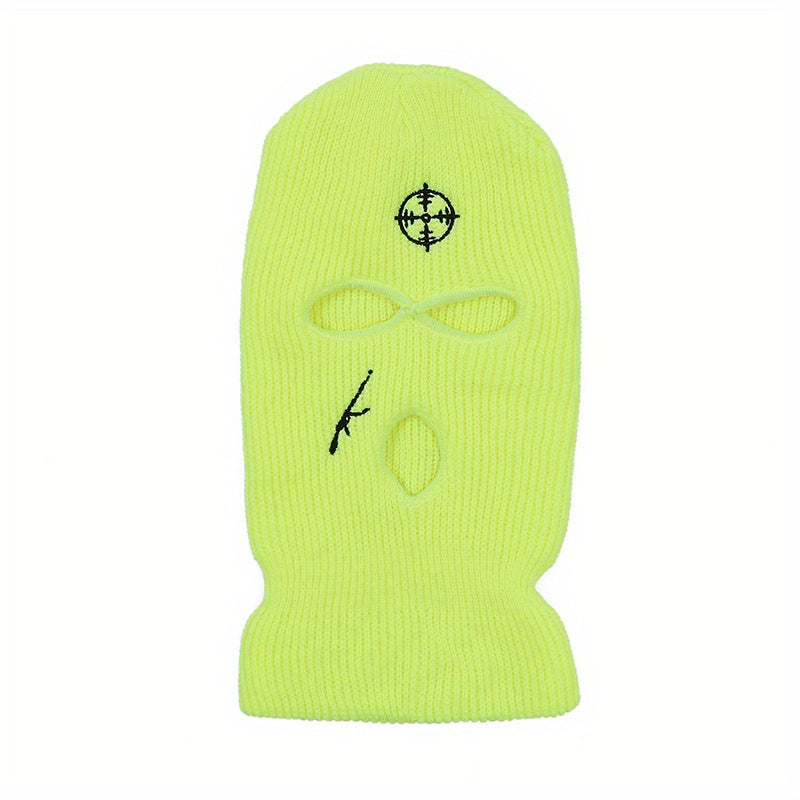 Embroidered Full Face Three Hole Hat Winter Warm Outdoor Windproof Riding Hat