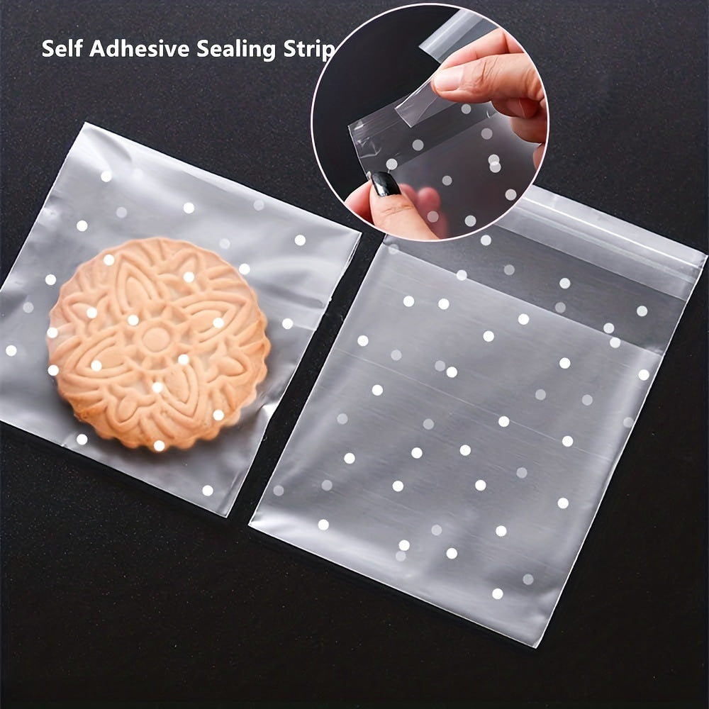 200pcs Self-Adhesive Candy Bag Cellophane Biscuit Bag Dot Transparent Bag
