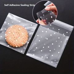 200pcs Self-Adhesive Candy Bag Cellophane Biscuit Bag Dot Transparent Bag