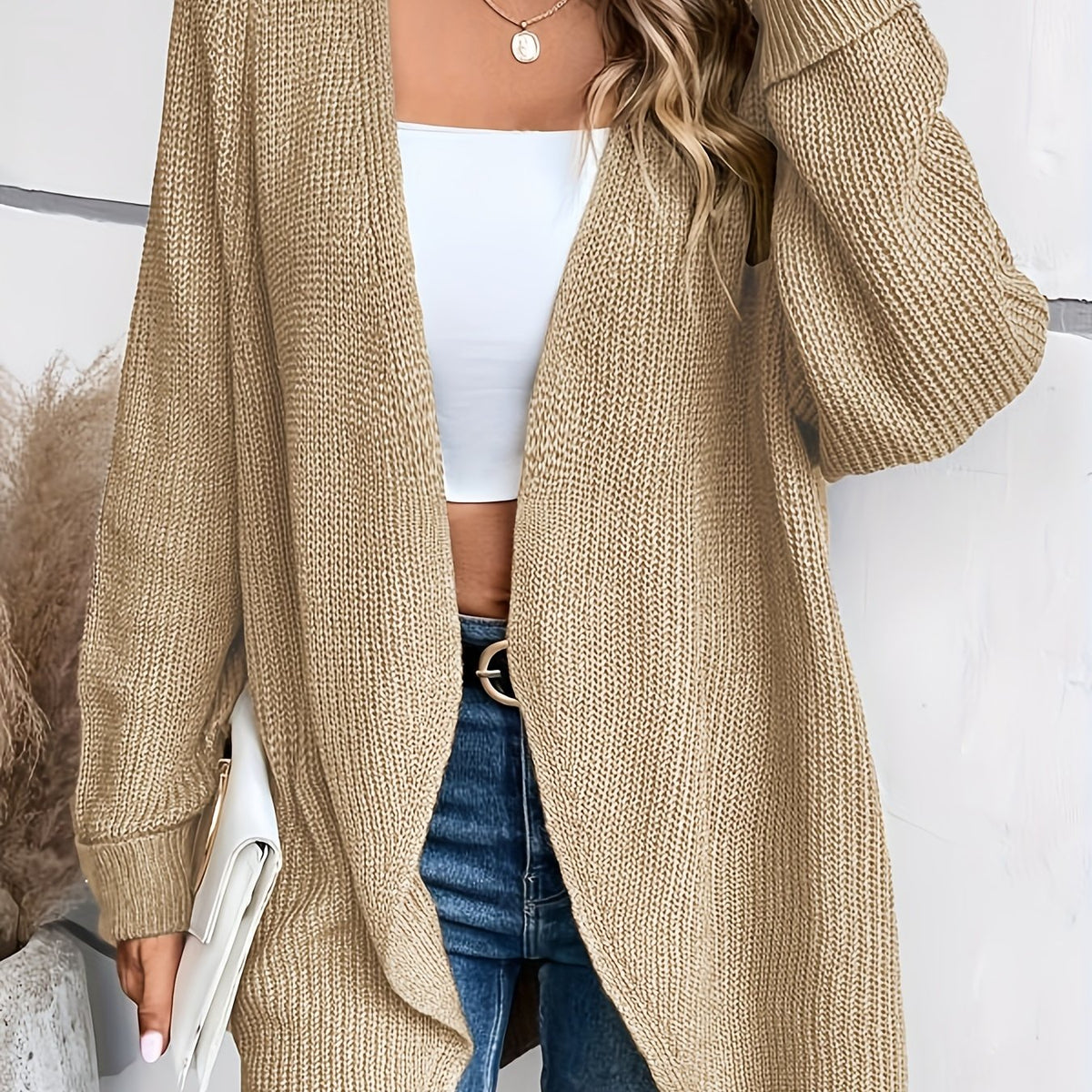  Solid Long Sleeve Open Front Cardigan