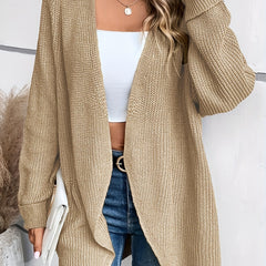  Solid Long Sleeve Open Front Cardigan