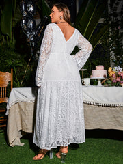  Lace V Neck Bell Sleeve Maxi Bridesmaid Dress