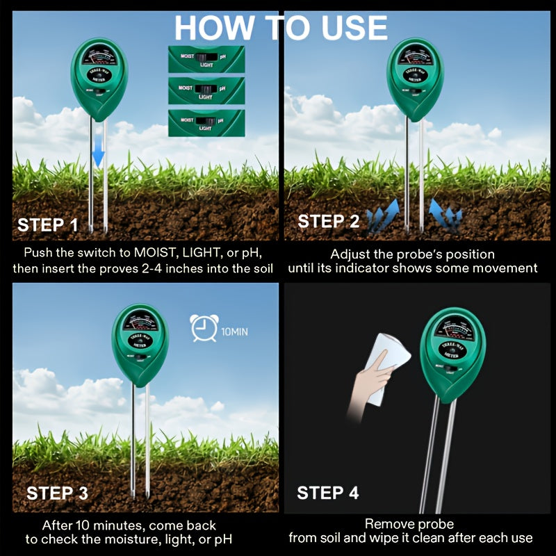 3-in-1 Soil Meter for Healthy Plants: Moisture, Light & PH Tester