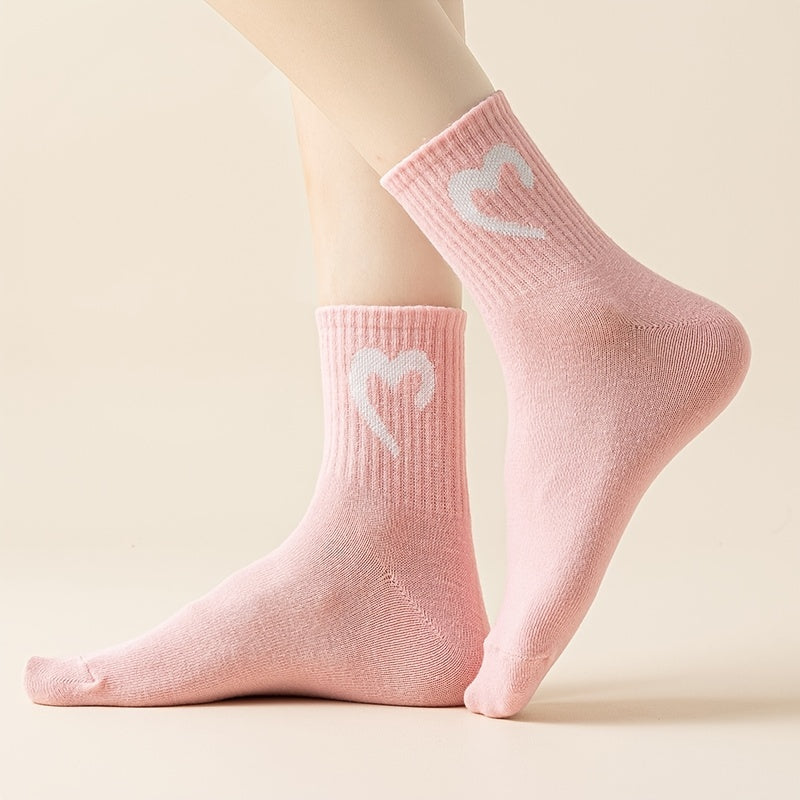 6 Pairs Heart Print Socks Mid Tube Women's Stockings