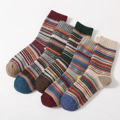 5 Pairs Women's Striped Thermal Crew Socks