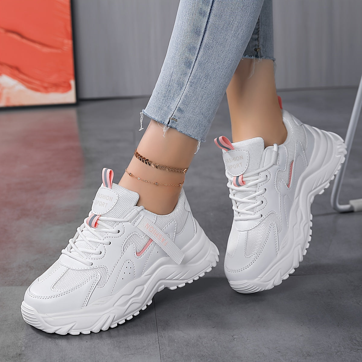 Women's Faux Leather Chunky Sneakers Non Slip Running Shoes
