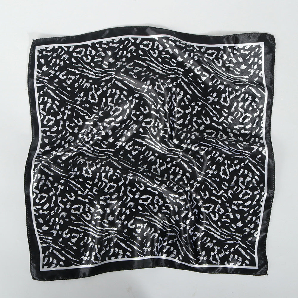Small Square Satin Scarf Solid Graffiti Leopard Print Head Wrap Hair Accessories