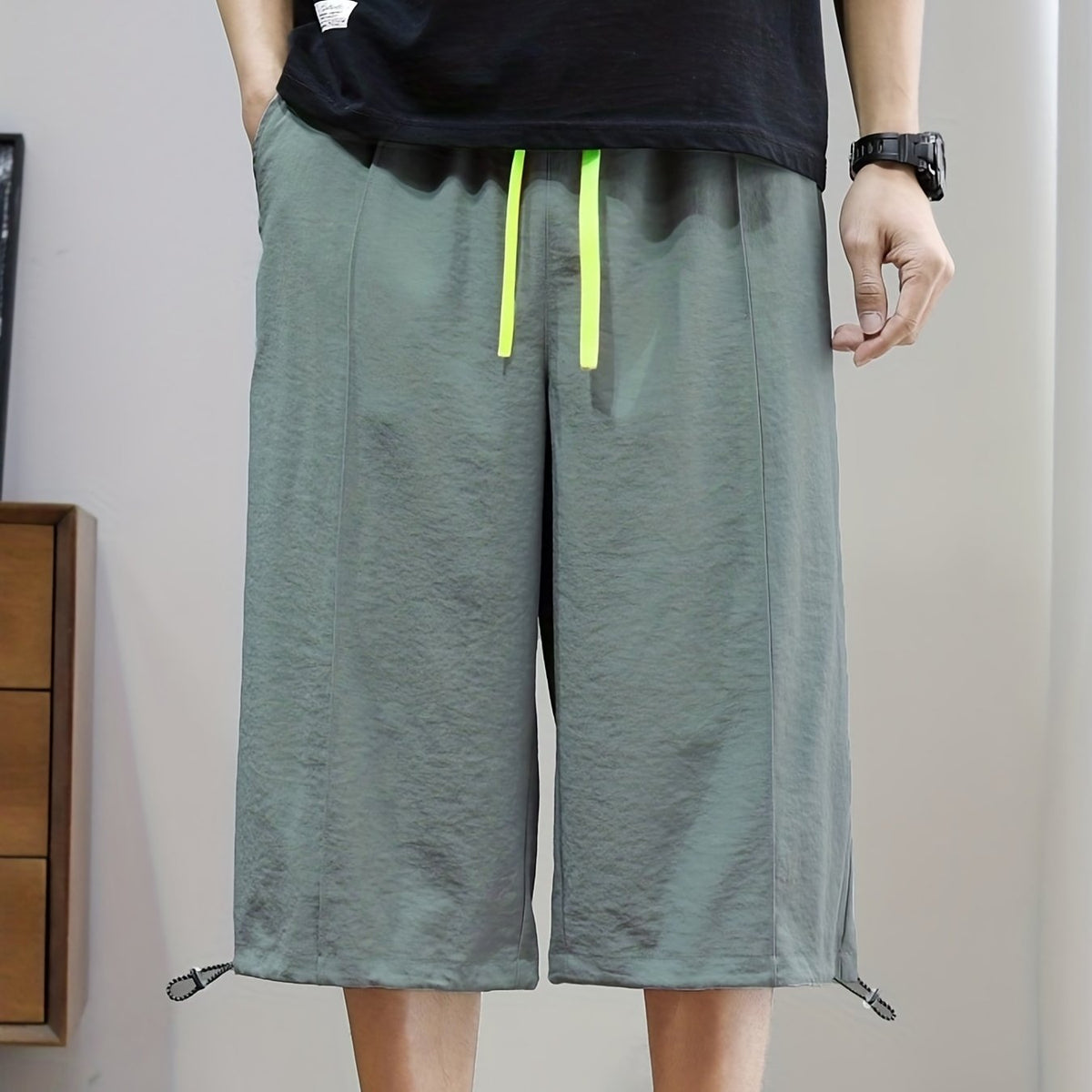 Men's Breathable Drawstring Waist Shorts Long Length Casual Summer