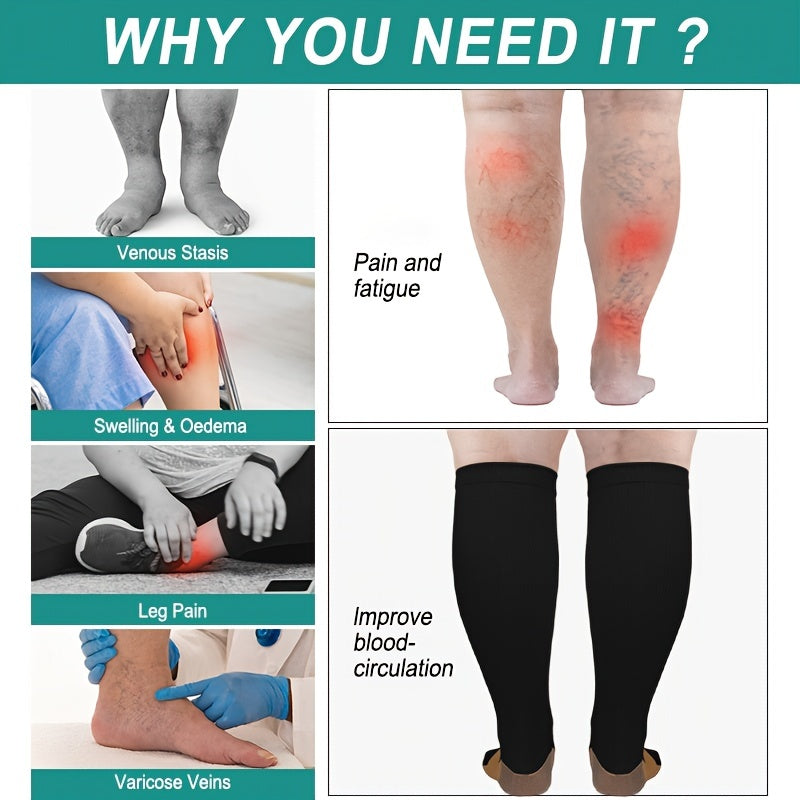 2 Pairs Plus Size Compression Socks Wide Calf 20-30 MmHg