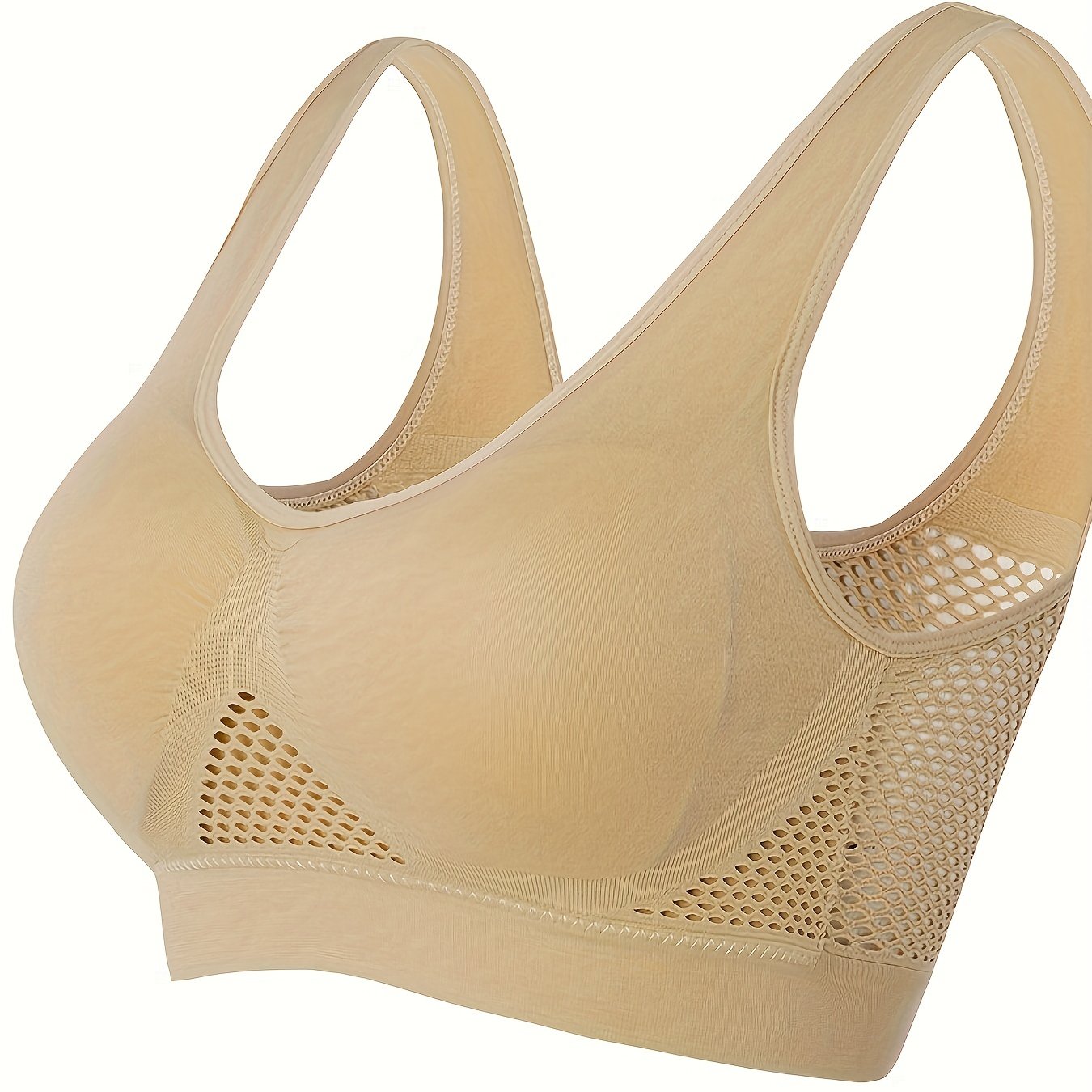 Plus Size Sports Bra Women's Plus Solid Breathable Hollow Mesh Fitness Gym Bra