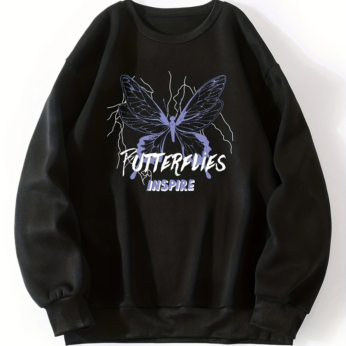 Butterfly Print Crew Neck Sweatshirt for Women