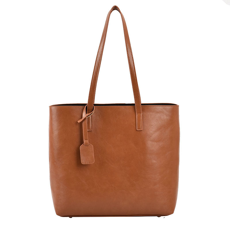 Large Capacity Shoulder Tote Bag Solid Faux Leather