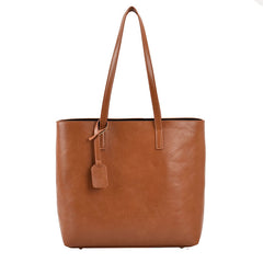 Large Capacity Shoulder Tote Bag Solid Faux Leather