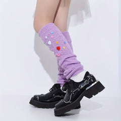 Colorful Button Leg Warmers Knitted Knee High Socks Women's Stockings