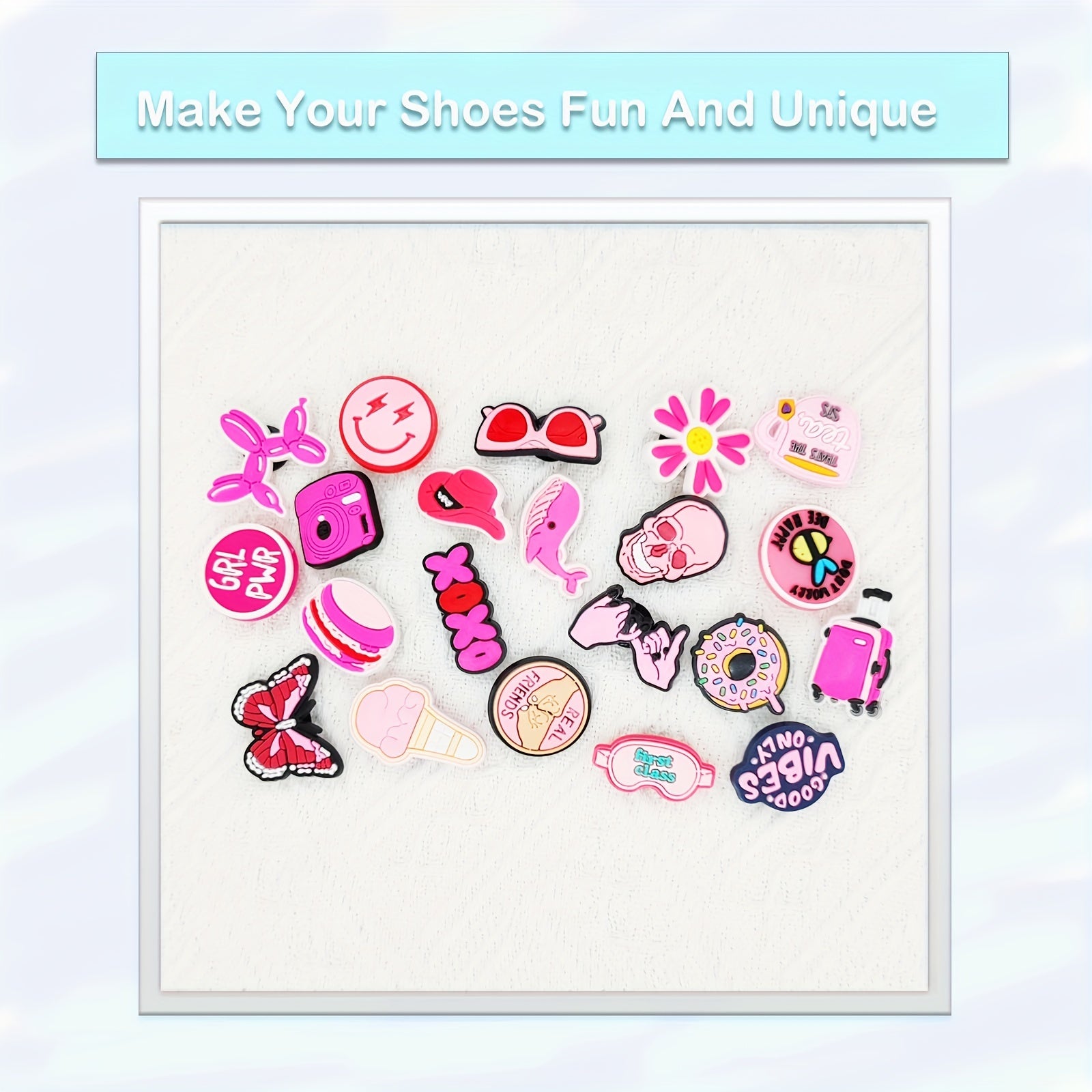 35pcs Pink Shoe Charms For Jibbitz Bubble Slides Sandals Kids Girls Boys