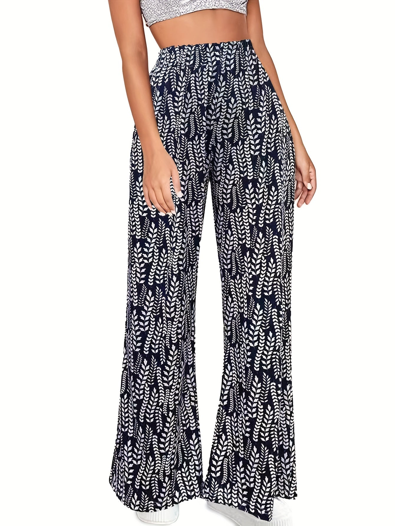 Women's Plus Allover Print Elastic High Rise Wide Leg Pants