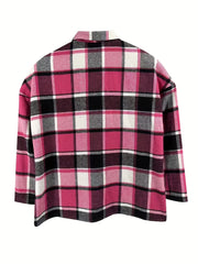 Plaid Print Long Sleeve Button Up Blouse