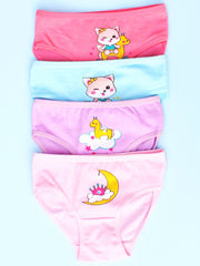 4pcs Girls Triangle Panties Fox Moon Print Elastic Waist Comfortable Underwear
