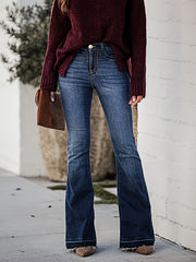  Casual Jeans Women's Washed Button Fly Flared Leg Jeans