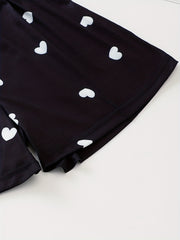 Heart Print Pajama Set Crew Neck Tank Tops & Shorts & Lounge Pants