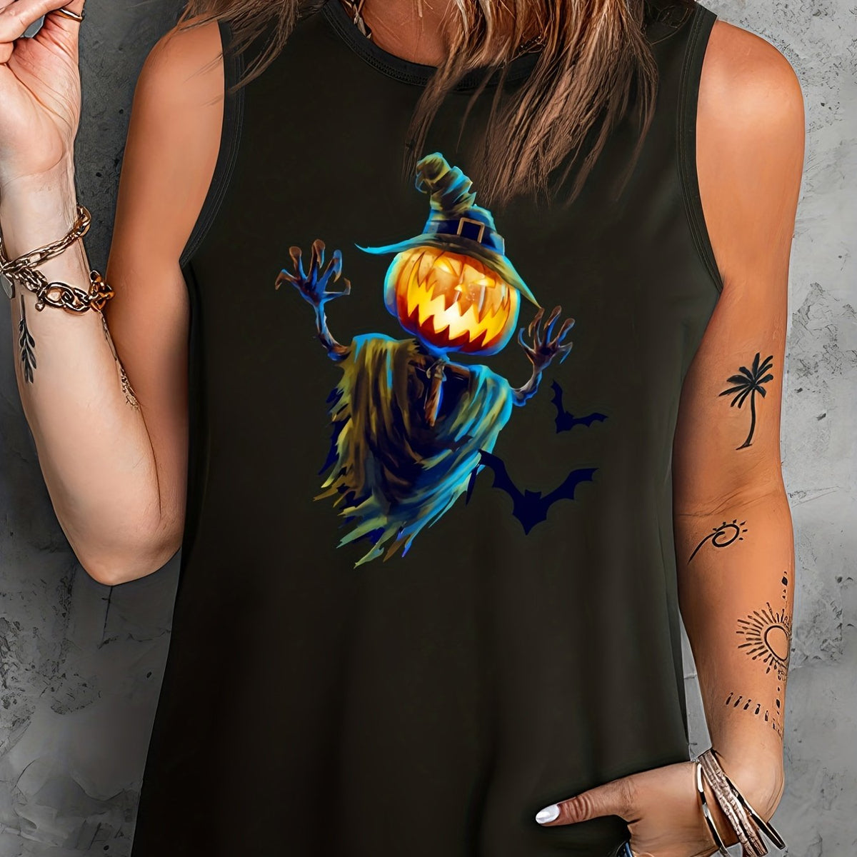  Halloween Casual Tank Top Women's Plus Graphic Print Vest