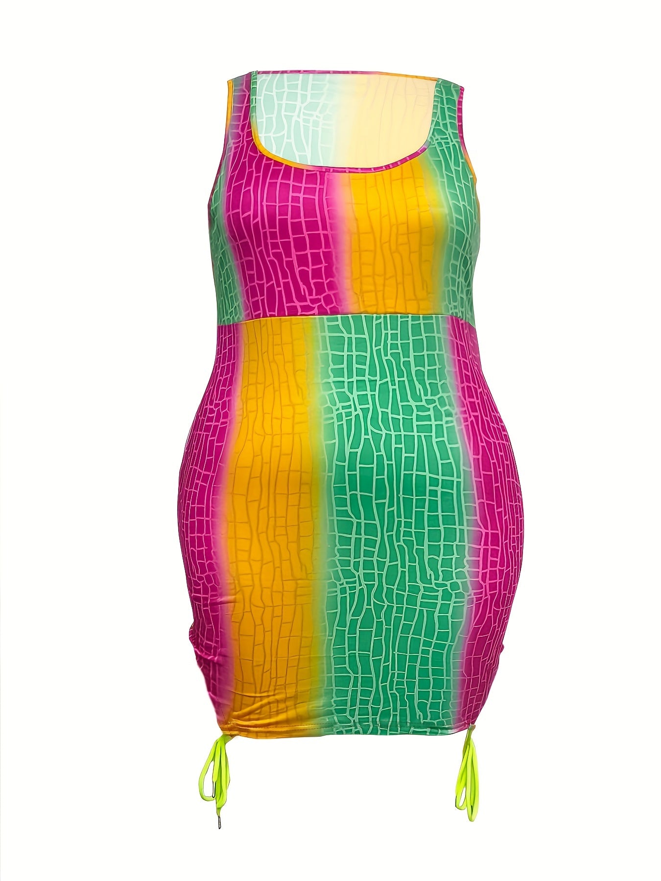  Colorblock Crocodile Print Tank Dress