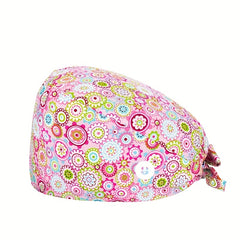 Floral Leopard Print Nurse Hat Elastic Lace Up Cap