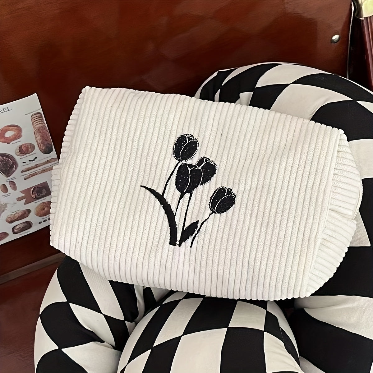 Corduroy Cosmetic Bag Makeup Bag Flower Make Up Organizer