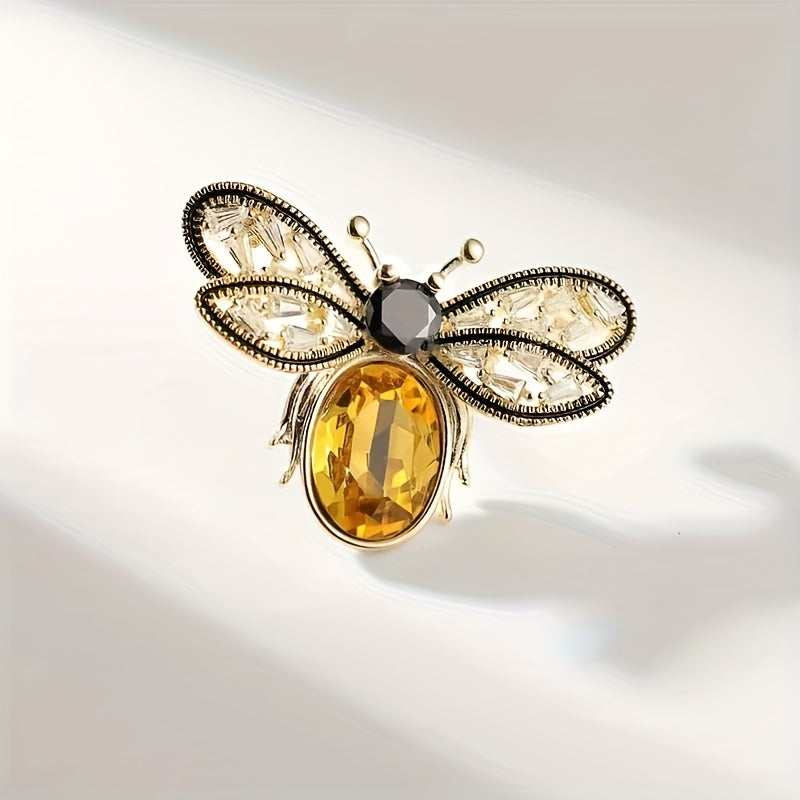 Women's Golden Bee Brooch with Crystal Insect