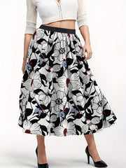 Floral Print Maxi Skirt High Rise Elastic Waist Plus Size